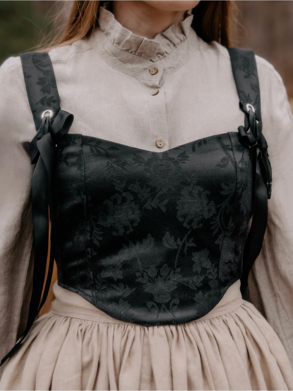 Black Floral Crop Corset Top